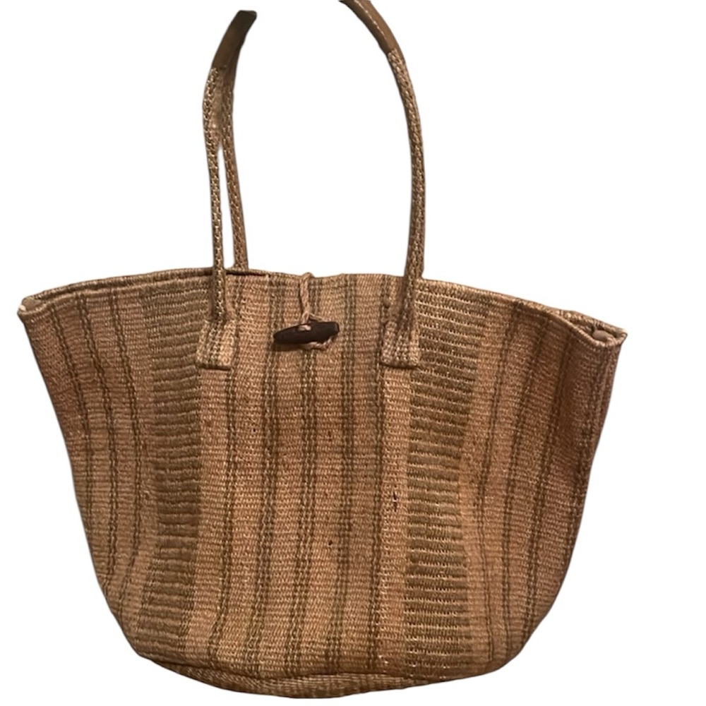 J.Jill ~ Mixed-Stripes Jute Tote Bag ~ Natural/Dark Natural